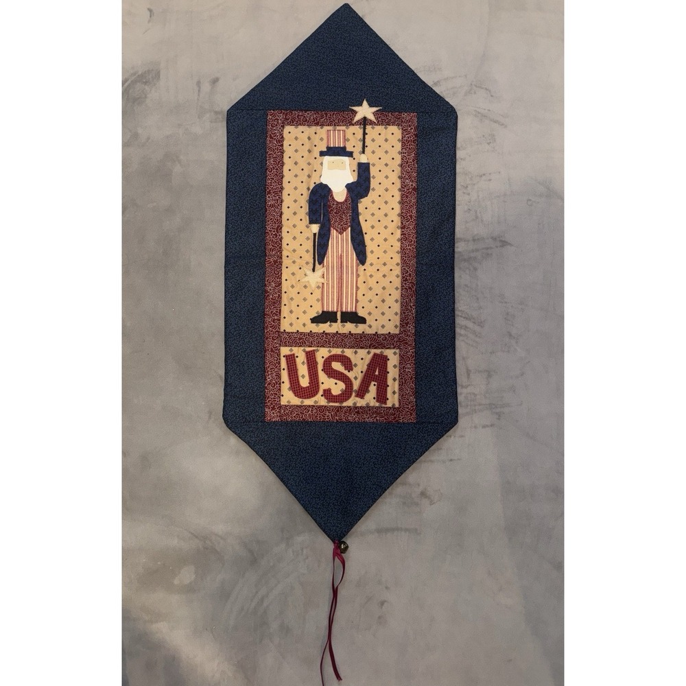 Vintage USA 4th of July Tapestry Banner Wall Hanging Uncle Sam Stars Stripes Red